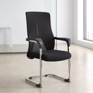Sleek Modern Black Mesh Office Guest Chair with breathable backrest and stable chrome cantilever base for corporate reception areas