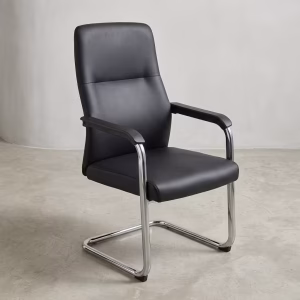 Contemporary black Executive Black PU Leather Visitor Chair with chromed steel sled base for corporate office boardrooms