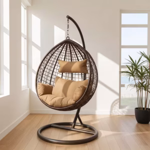 A premium Dark Brown Rattan Wicker sun lounger with cream white cushions positioned next to a clear blue hotel swimming pool.
